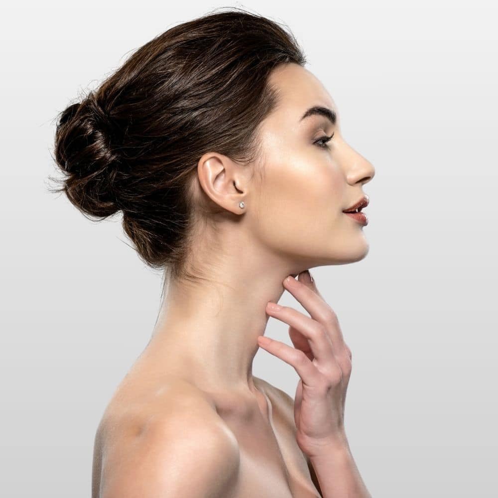 A beautiful woman without double-chin appearance.